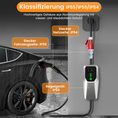 11/22kW 16/32A Type 2 Mobile Wallbox – EV charger &amp; charging cable, heavy current CEE