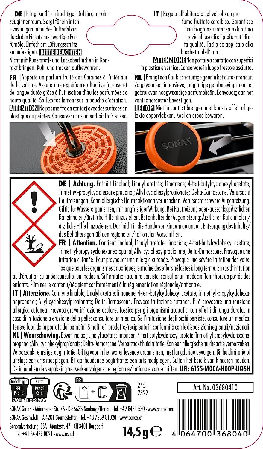 SONAX 03680410 Air Freshener – Auto Lufterfrischer, verschiedene Düfte