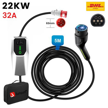 11/22kW 16/32A Type 2 Mobile Wallbox – EV charger &amp; charging cable, heavy current CEE