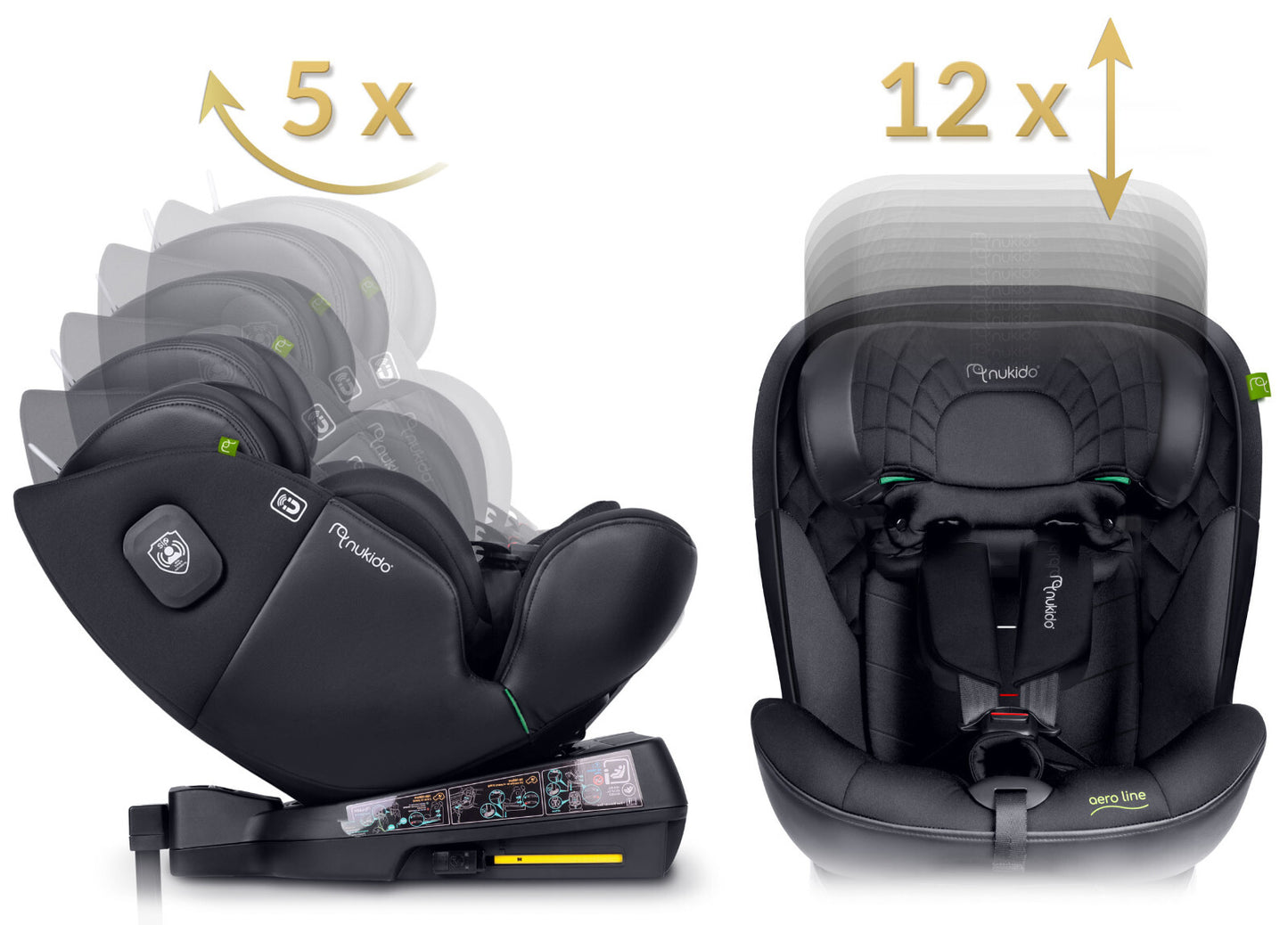 NUKIDO 360° rotating car seat with ISOFIX &amp; footrest – Group 0–II