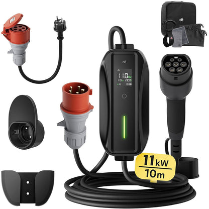 EV charger &amp; charging cable 7m – 11/22kW, 16/32A, CEE, Type 2 Mobile Wallbox