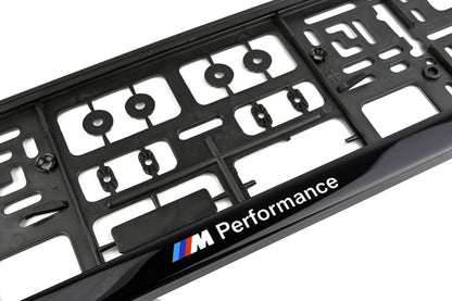 2x BMW Performance Nummernschildhalter – Schwarz mit Doming