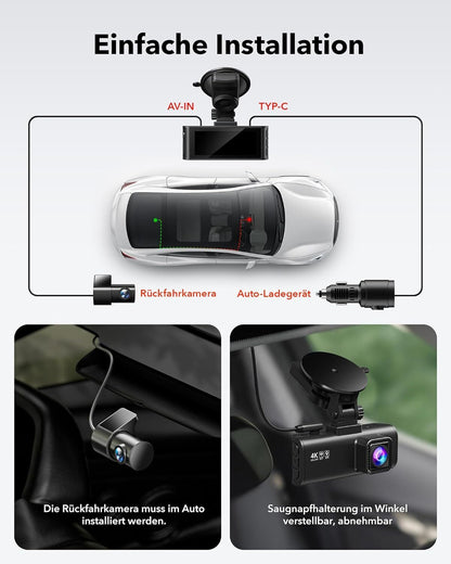 REDTIGER 4K Dashcam Dual – mit GPS, WLAN, App & 32GB SD-Karte