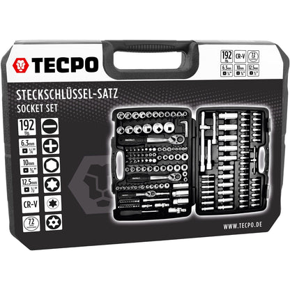 TECPO Steckschlüssel Satz 192-tlg – 1/4", 3/8", 1/2" Ratschenset mit Knarren & Nüssen