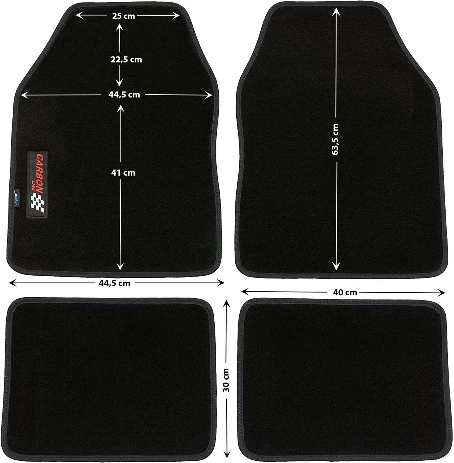 PETEX Autoteppich „Carbon“ – Universal Fußmatten Set, 4-teilig, in 9 Farben