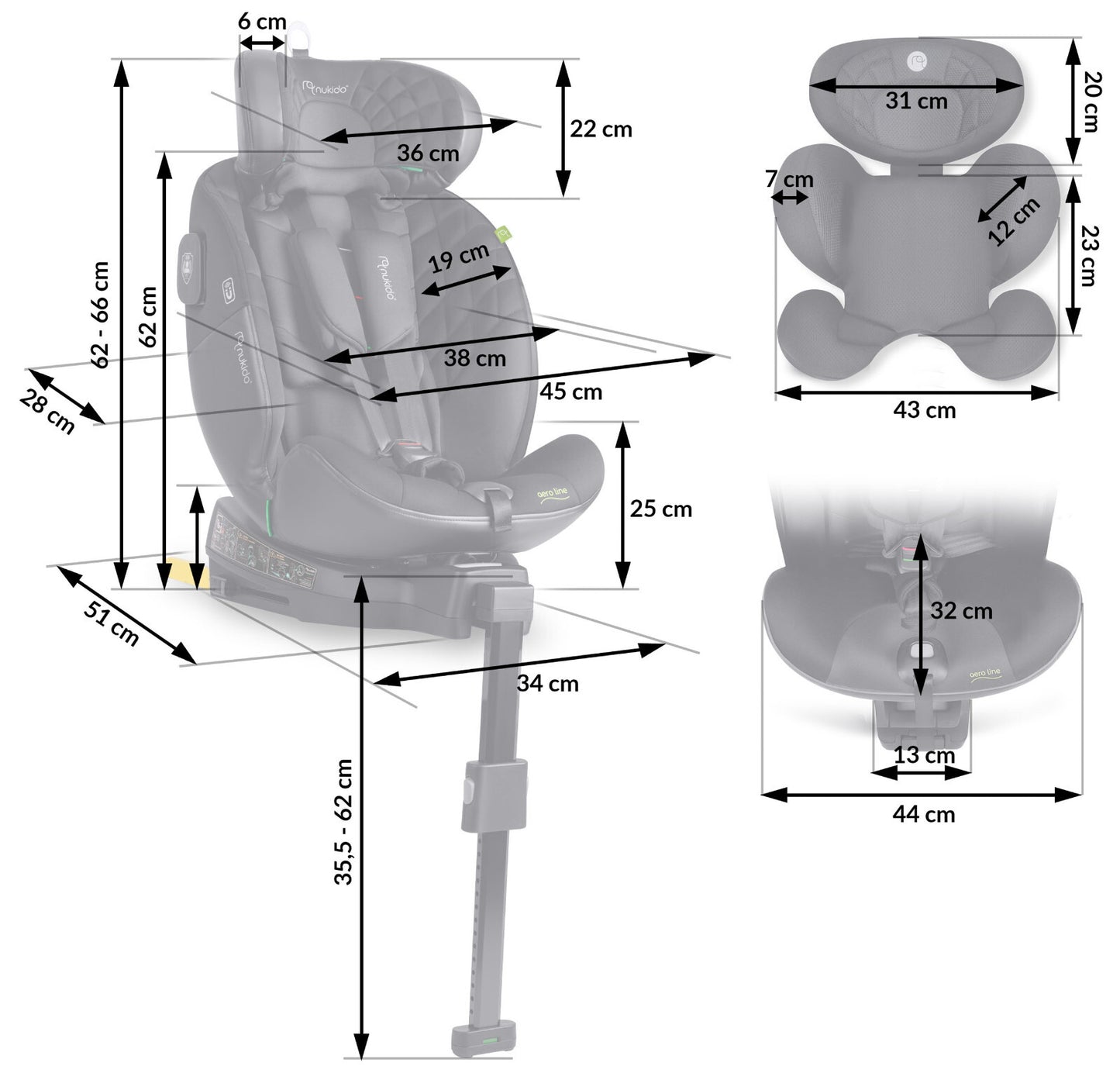 NUKIDO 360° rotating car seat with ISOFIX &amp; footrest – Group 0–II