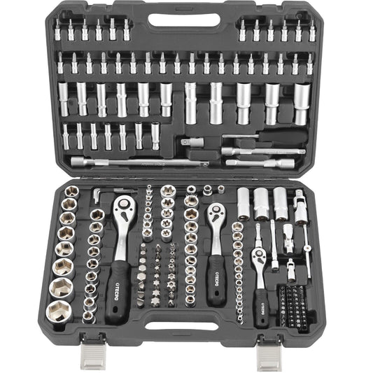 TECPO Steckschlüssel Satz 192-tlg – 1/4", 3/8", 1/2" Ratschenset mit Knarren & Nüssen