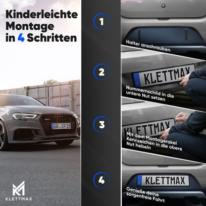 KLETTMAX® 3D Kennzeichenhalter – Speziell für 3D Kennzeichen, Rahmenlos, Ohne Bohren
