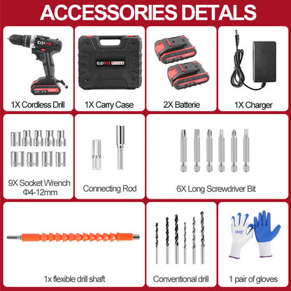 3-in-1 Akkuschrauber Set – mit 2 Akkus, Ladegerät & Schlagbohrfunktion