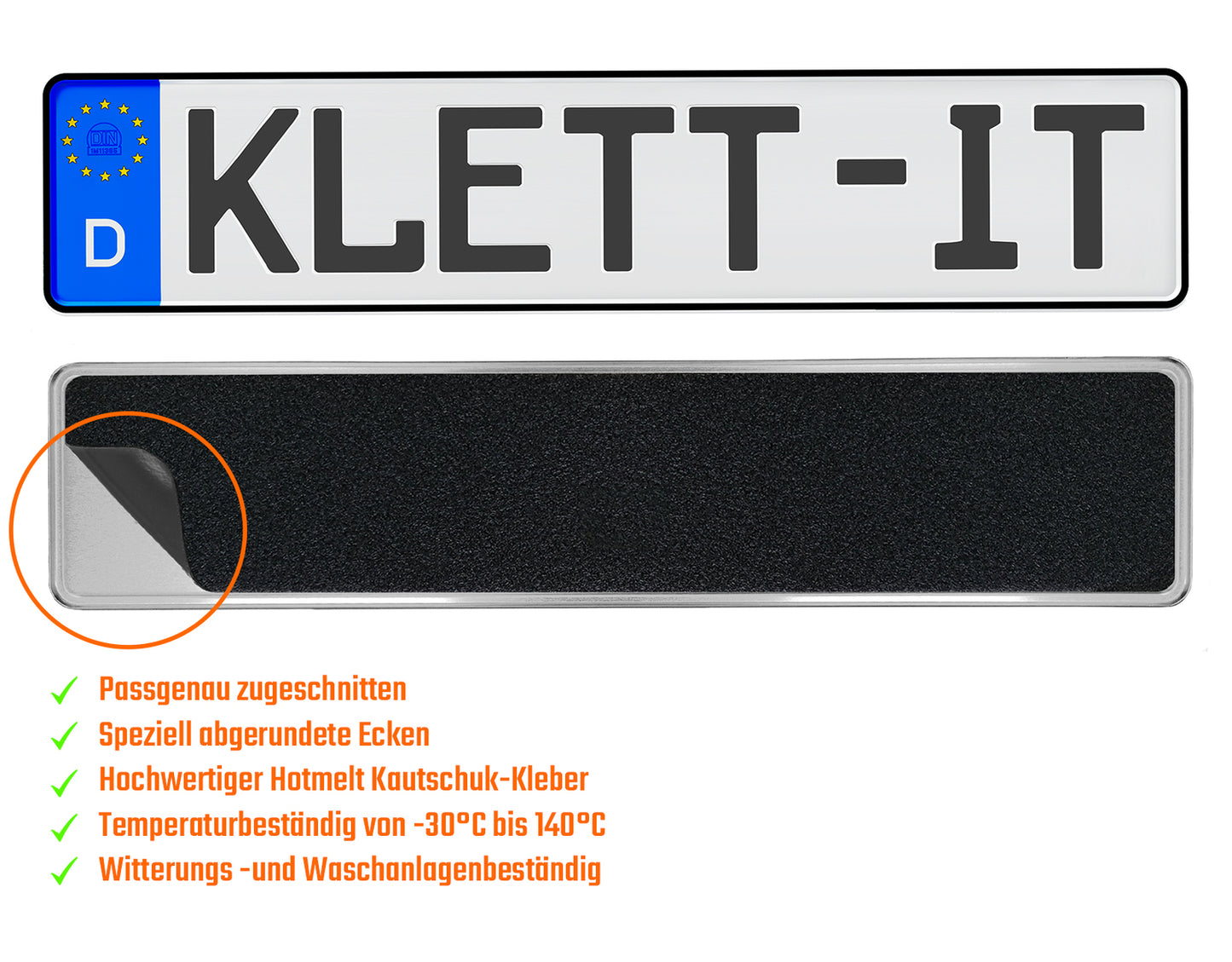 2x Klett Kennzeichenhalter – Rahmenlos, Kennzeichenhalterung ohne Bohren, 52x11 cm