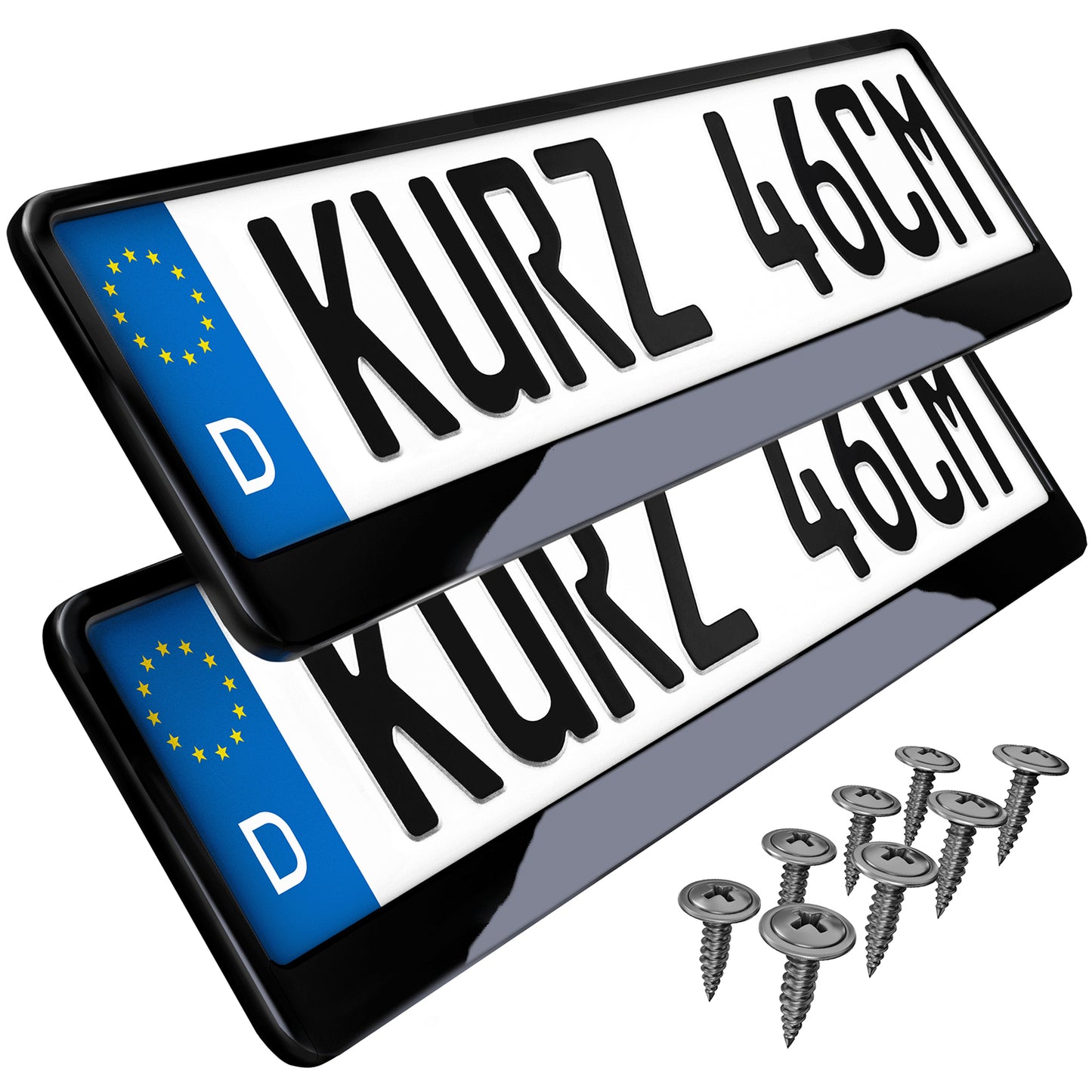 2x Kennzeichenhalter kurz 46cm Schwarz Hochglanz – Nummernschild Halterung 460mm