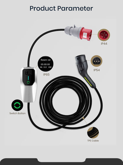 11/22kW 16/32A Type 2 Mobile Wallbox – EV charger &amp; charging cable, heavy current CEE