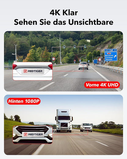 REDTIGER 4K Dashcam Dual – mit GPS, WLAN, App & 32GB SD-Karte