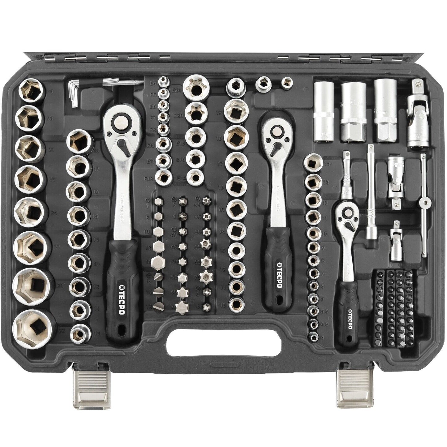 TECPO Steckschlüssel Satz 192-tlg – 1/4", 3/8", 1/2" Ratschenset mit Knarren & Nüssen