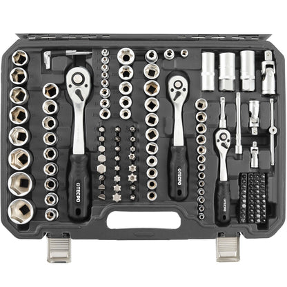 TECPO Steckschlüssel Satz 192-tlg – 1/4", 3/8", 1/2" Ratschenset mit Knarren & Nüssen