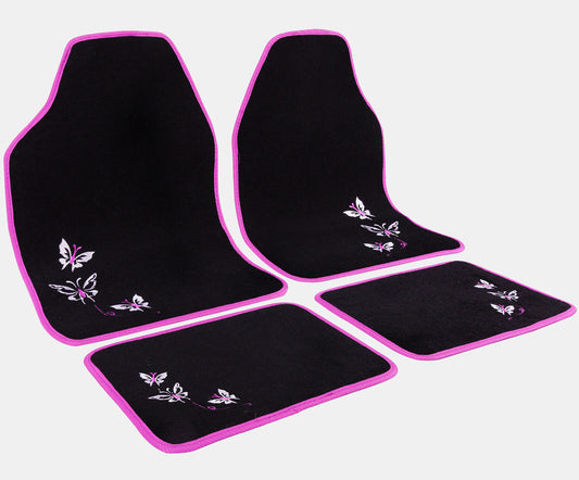 Auto Fußmatten Set Textil 4-teilig – Universal, Pink-Schwarz Design