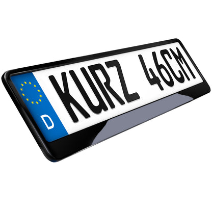 2x Kennzeichenhalter kurz 46cm Schwarz Hochglanz – Nummernschild Halterung 460mm