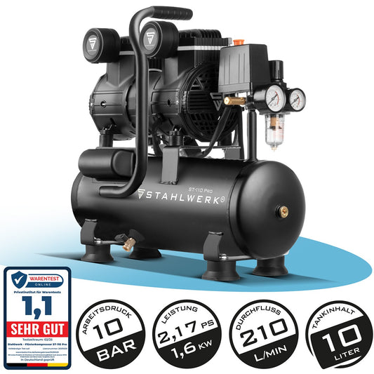 STAHLWERK Kompressor – 10 bar, 2,1 PS, 1,6 kW, 210 l/min Druckluftkompressor
