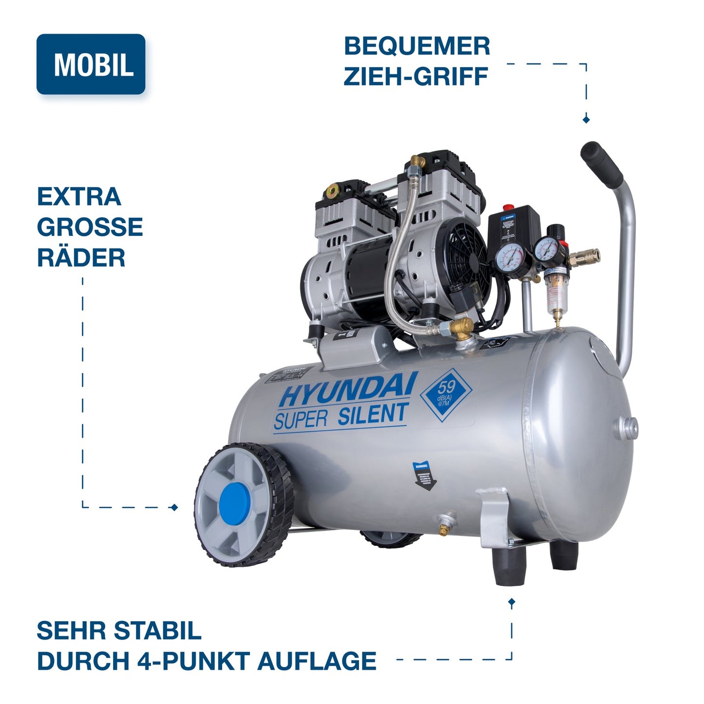 HYUNDAI Silent Kompressor SAC55753 – 50L, 59dB, kompakt & leistungsstark