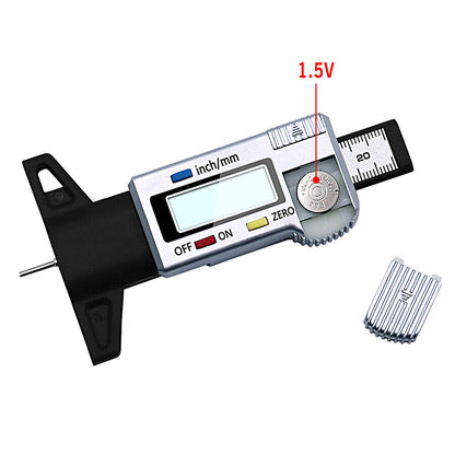 LCD Digital Auto Reifenprofilmesser Profiltiefenmesser Messschieber Silber 25,4